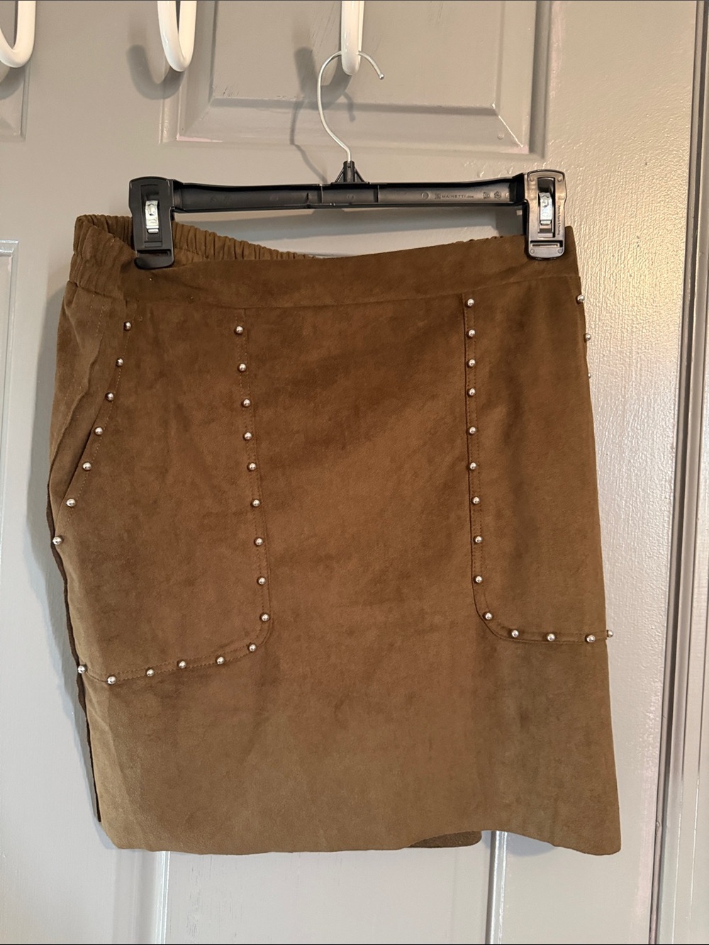Studded Mini Skirt in Brown Suede-Look